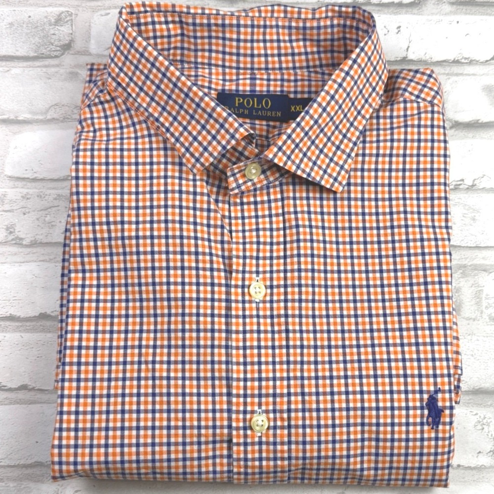 Polo Ralph Lauren Button Down Mens XXL Orange Blue Gingham Florida Gators EUC